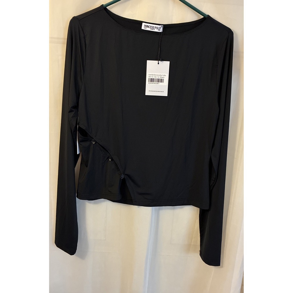 Princess Polly Crowed Room Side Button Black Long Sleeve Top Vamp Goth M